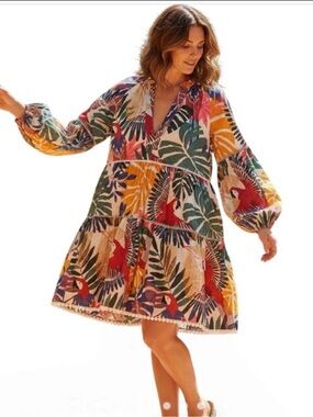 Farm Rio Farm Rio Off White Macaw Mini Dress Size Small